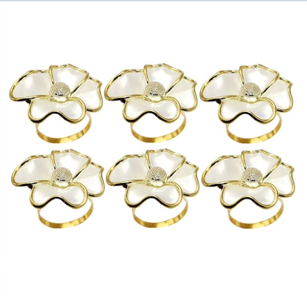 Blomsterformede servietringe, elegante servietholder til papirservietter og duge, sæt med 6, A