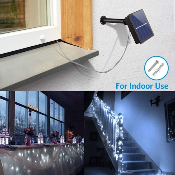 Utendørs Solcelledrevne Feelykter, 12M 100 LED Solcelledrevne Feelykter, 8 Moduser Vanntette Kobbertråd Dekorasjonslys Girlander for Hage, Bryllup, Fest, Terrasse