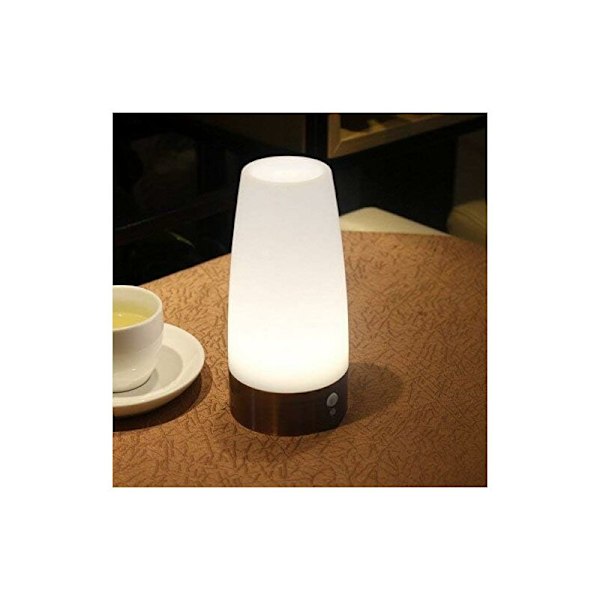 Bordslampa, Retro LED Nattlampa, Sänglampa med Trådlös PIR Rörelsesensor, Kräver 3 AAA 1,5 V Batterier, Plast, Vit Ljus, Rund