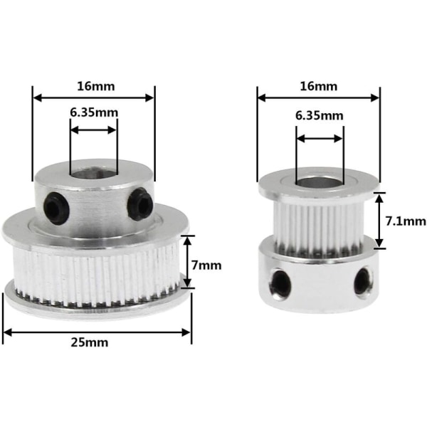 2 set GT2 kuggrem remskiva aluminium synkronhjul kit för 3D-skrivare CNC mekanisk drivning