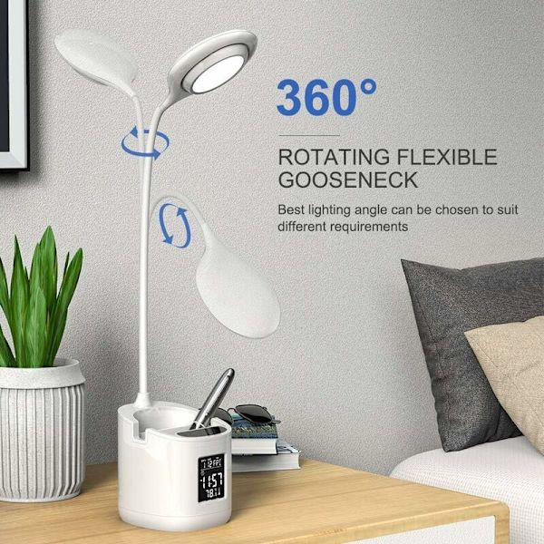 Silmäystävällinen LED-pöytälamppu｜360° kääntyvä joustava lukulamppu｜3 värilämpötilaa (30%-100%) portaattomalla himmennyksellä｜To