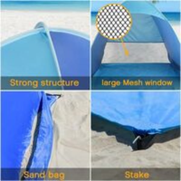 AIDUCHO Pop-up strandtelt UPF 50+ UV-beskyttelse, vandtætte solskærme til familiecamping, fiskeri, picnic. 2 personer, blå (150 x 165 x 110 cm)