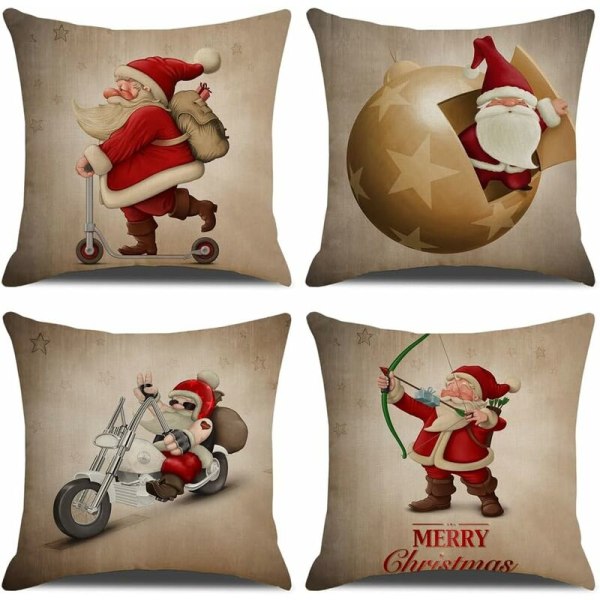 Jul kuddfodral 45x45cm, set med 4 jul dekorativa soffa i bomull och linne jul för soffa säng sovrum stol trädgård-vintage jul