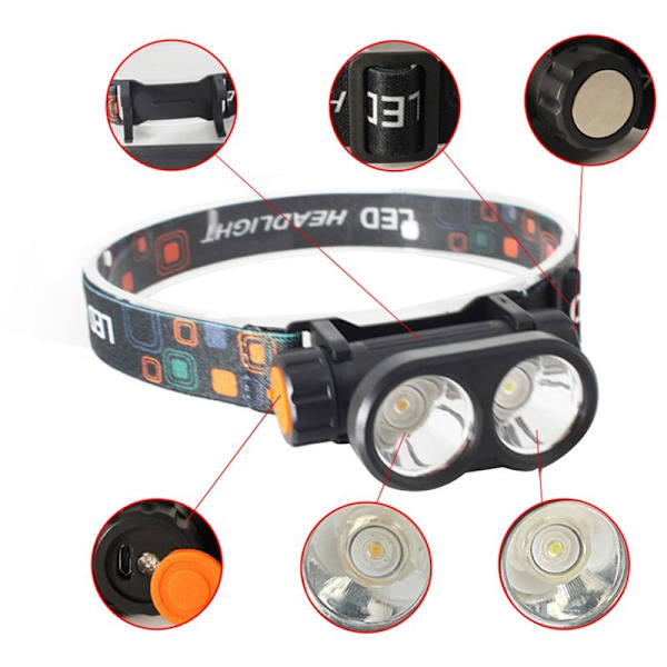 Kraftfull 2 LED Intelligent Nattfiske Varningslampa Röd och Vit Ljus Justerbar USB Laddning