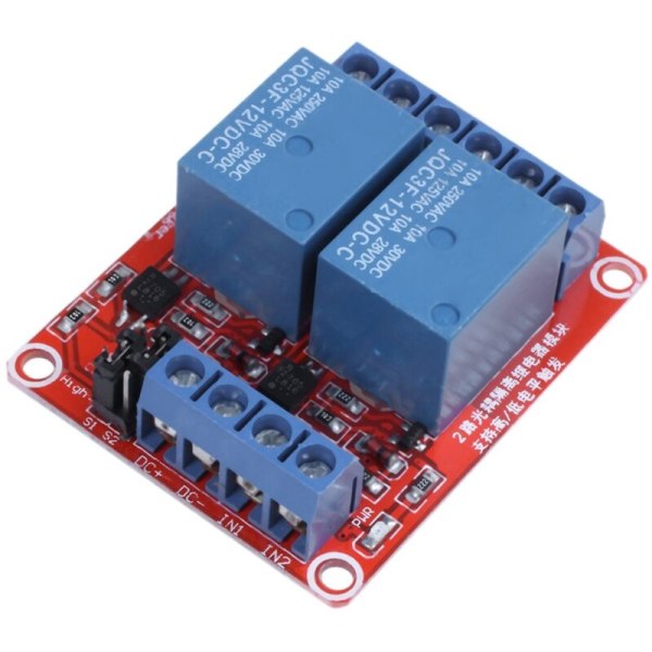 DC 12V 2-kanals relämodul med optokopplare H/L nivåutlösare för Arduino
