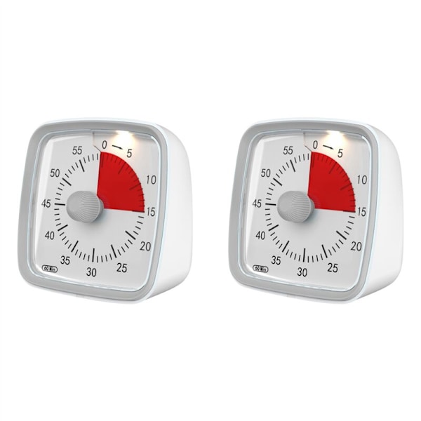 2X 60 Minutters Timer, Klasseværelse, Nedtællingstimer til Børn og Voksne, Tidshåndteringsværktøj Undervisning Grå