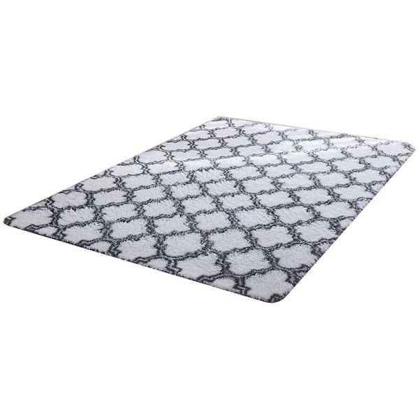 Soikea pörröinen ultrapehmeä makuuhuoneen matto Plussinen matto valkoisella taustalla harmaa lyhty 5080