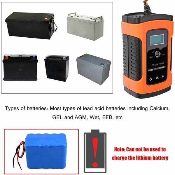 Helautomatisk 12V 5A smart snabbpulsbatteriladdare med LCD-display