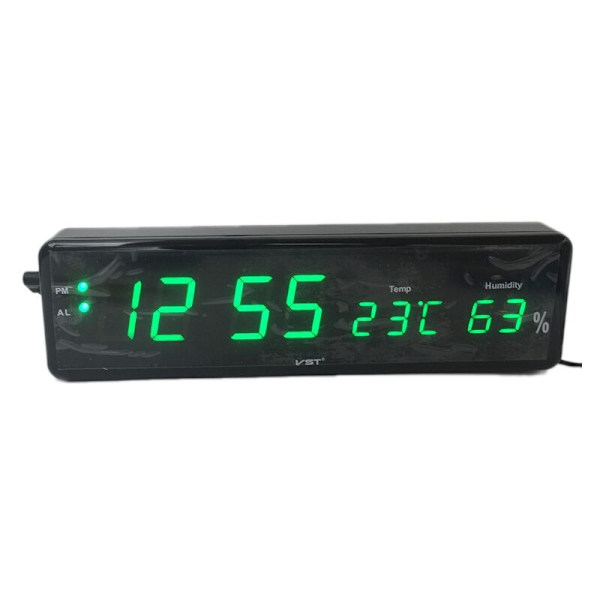 LED Digital Väggklocka Stor Skärm Elektronisk Sovrum med Termometer Hygrometer Skrivbordsklocka Bordsur Grön
