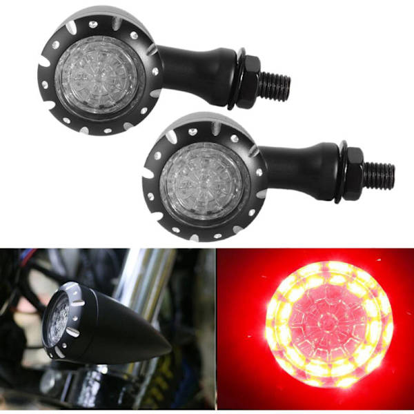 2 st Universal Motorcykel LED Broms Blinkersljus för Cruiser Chopper Indikatorljus (Svart)