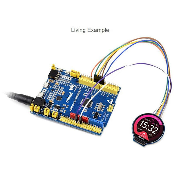 1,28 tommer rund LCD-skærmmodul 65K RGB-farver 240x240 opløsning med GC9A01-driver indbygget SPI-interface
