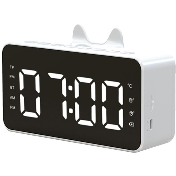 Multifunktionell väckarklockradio skrivbordsur LCD-display Bluetooth-kompatibel musikuppspelning digital väckarklocka för hemmakontor vit