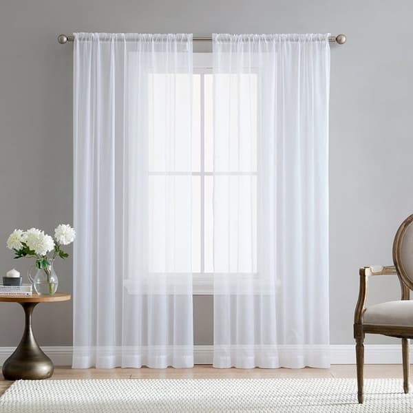 2 stk. Super bløde store håndfølelse hvide tylgardiner til moderne dekoration Solid Chiffon Voile Transparent Voile