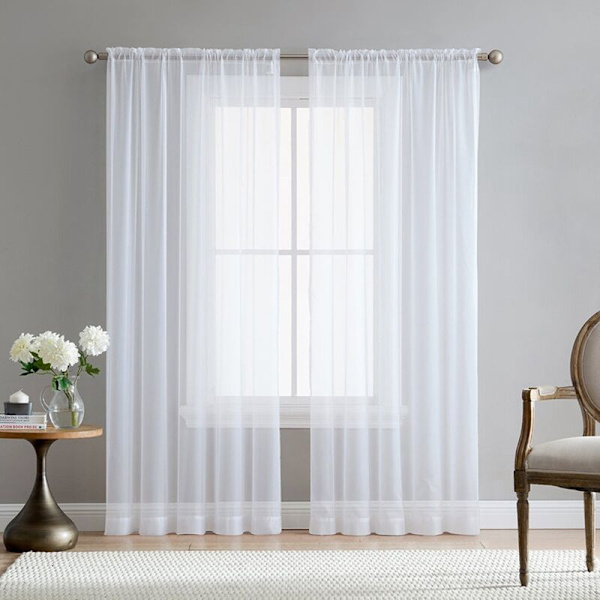2 stk. Supermyk, stort håndfølelse hvite tyllgardiner for moderne dekorasjon Solid Chiffon Voile Transparent Voile
