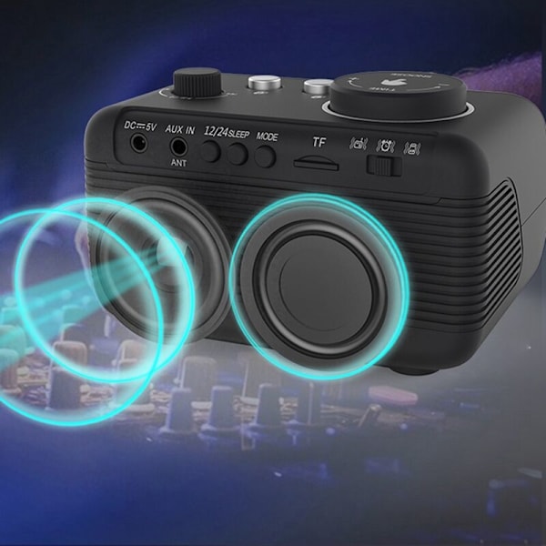 Digital väckarklocka Bluetooth-högtalare FM-radio Temperatur Ljusstyrka Dimmer Timer Klocka Svart-EU-kontakt