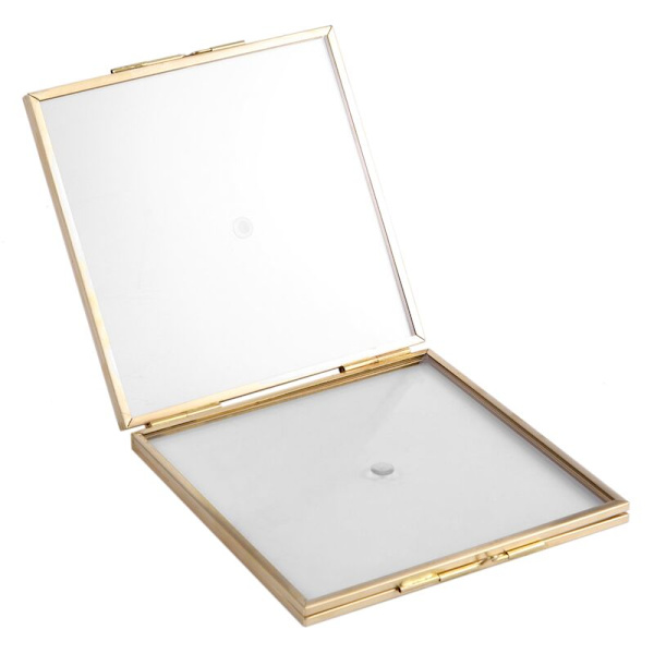 Taitettava kaksisuuntainen lasinen metallikehys, näytepidike, sähköpinnoitettu kullattu näyttöteline 132x132mm
