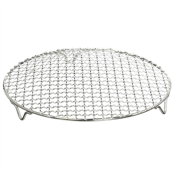 2X Mesh Net 304 Rustfrit Stål Rund Grill med Stativ Grillfod Dampkurv
