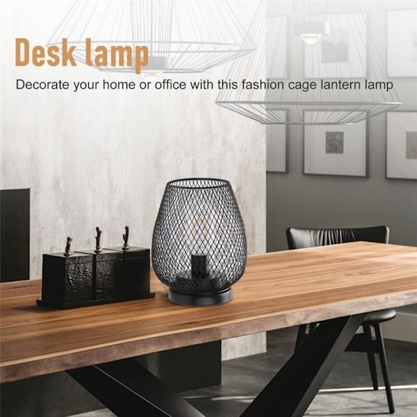 Metallbur Bordlampe, Trådløs Accentlampe med LED-pære Sengelampe Batterilys for Bryllup Hage (Eggform)