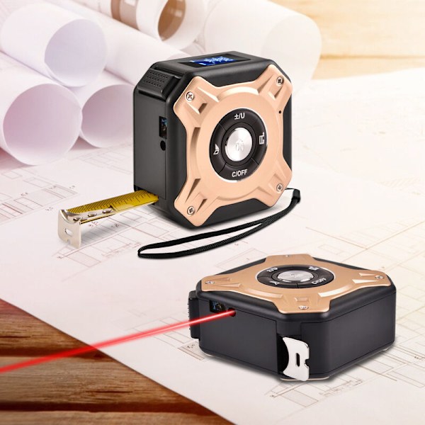 2-i-1 Laserbandmått, Uppladdningsbart Laserbandmått med 40m Laser och 5m Band, USB-laddning med LCD-bakgrundsbelysning, Digital Display