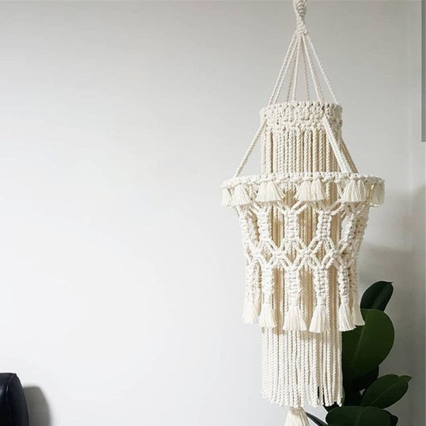 Håndlavet Macrame Lampeskærm Hængende Lampe Dekoration Bryllup Dekor Kvast Lampeskærm Gobelin
