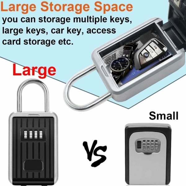 Säker nyckelbox väggmonterad nyckelbox med 4-siffrig digital kod, extra stor låsbox utomhus nyckelbox med handtag, XL format kodad nyckelbox (svart)