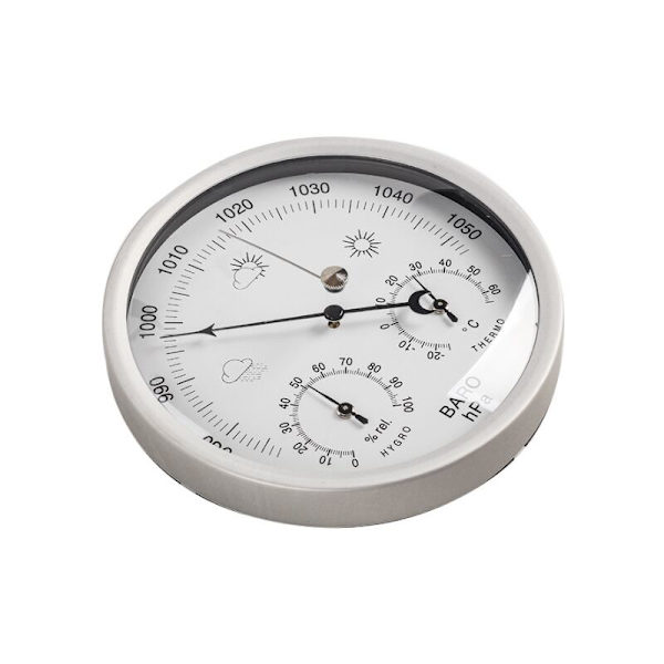 3 i 1 analog väderstation i rostfritt stål Ø132mm - Barometer, termometer, hygrometer