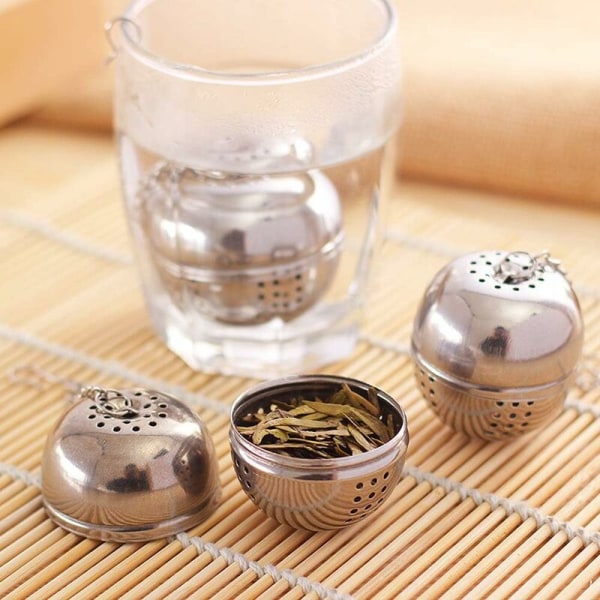 Te-sil i rustfritt stål, kule, liten te-infuser, te-sil, filter for løse krydder - kjedemodell (sett med 6) (sølv) -