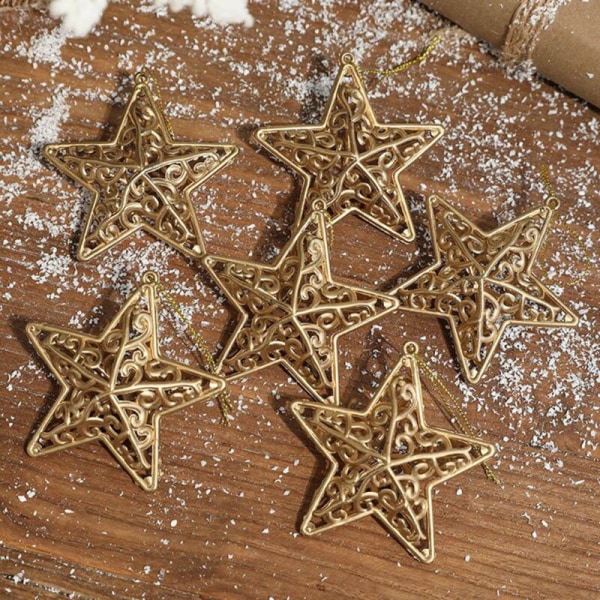 Julgransprydnader Guld Festtillbehör Julstjärnor Ornament Flash Hängande Stjärnor Retro Juldekoration