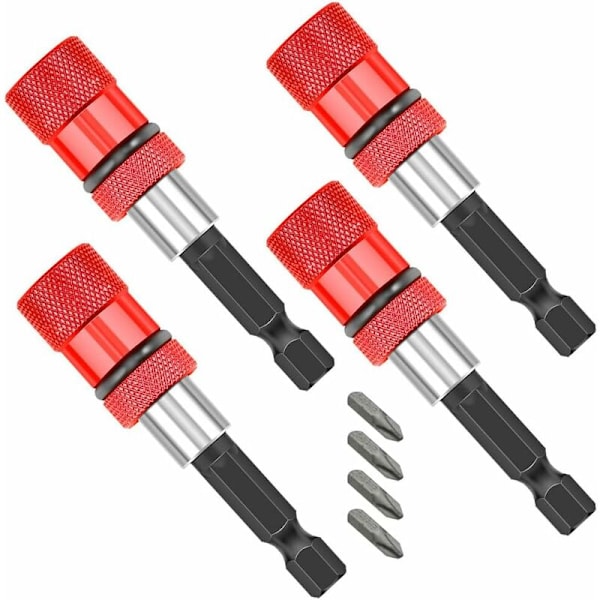 Kraftfull magnetisk bitshållare, 4 stycken slagdrivrbitshållare med 4 PH2-bits, sexkantskaft magnetisk skruvmejselbitshållare för borrar, skruvmejslar,