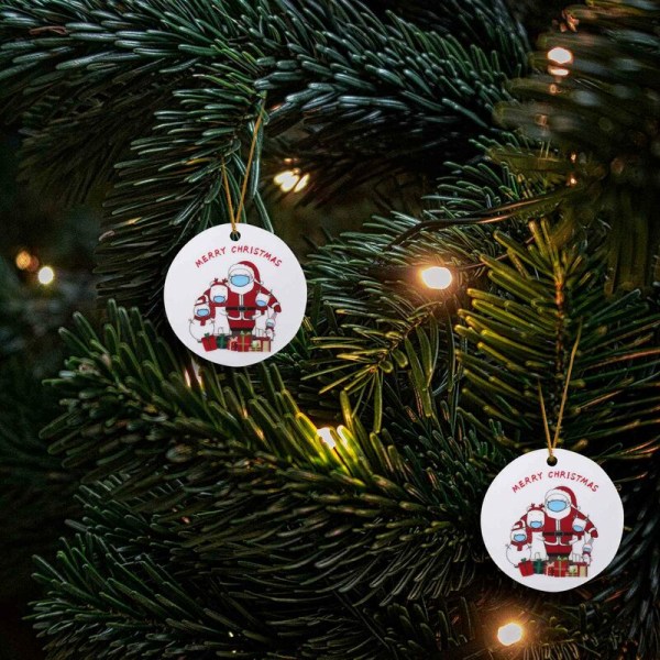 2 st runda julgransprydnader dubbelsidig tryckning keramisk tomte semesterdekorationer