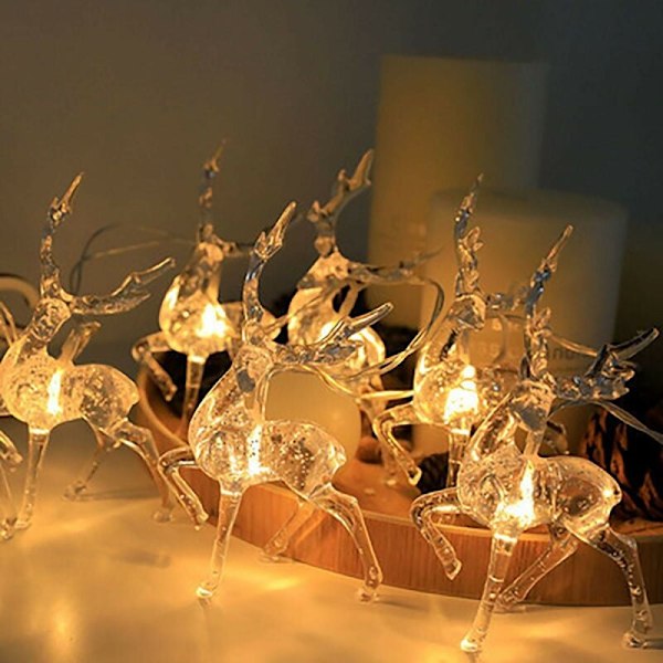 Julelys med reinsdyr, batteridrevne LED-lys, juledekorasjon, 10 LED-lys, soverom