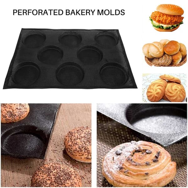 8-håls hamburgerbrödsformar för bakning Mesh silikonbrödsformar för bakning Non-stick perforerade bakformar