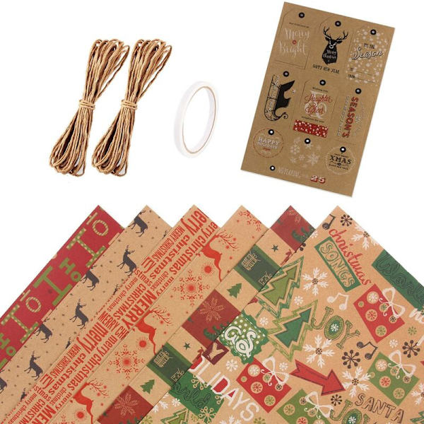 6-pack presentpapper, för jul- och födelsedagsförpackningar, presentpapper