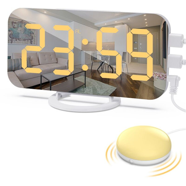 Kraftfull digital väckarklocka för vuxna tunga sovare med sängvibrator, 2 USB-laddare, justerbar LED-lampa, snooze, alarm