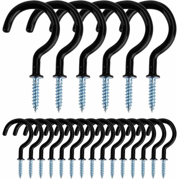 Screw Hooks Cup Hooks Vinyl Coated Multi-Purpose Hooks 2 Inch Eye Hooks Ceiling Hooks Pack of 20 (Black)-