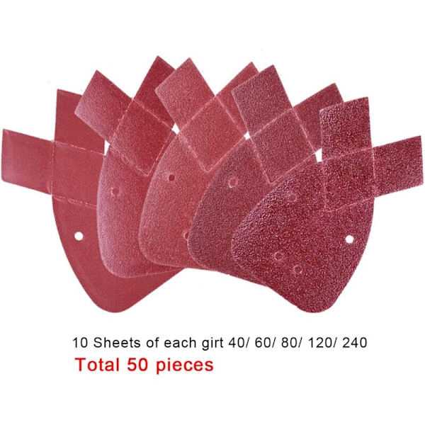 50 stk. Slibeskiver Slibeskive 10 x Korn 40/60/80/120/240 Sandpapir Slibe Trekanter Passer til Black and Decker Detalje Palm Sander
