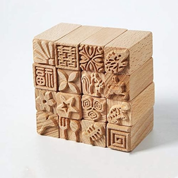 Trä Keramik Verktyg Stämplar för utskrift DIY Lera Keramik Naturligt trä Stämplar Blandade mönster 16 stycken/ set