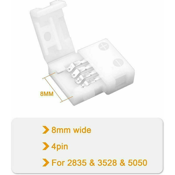 20 stk 4-pins LED-kontakt, 8 mm RGB LED-stripekobling for SMD 2835 3528 RGB LED-stripe.