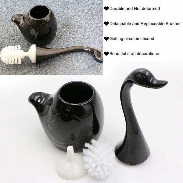 Svanformet toiletsæt, toiletskål design toiletskålholder og holder, til badeværelse (sort)