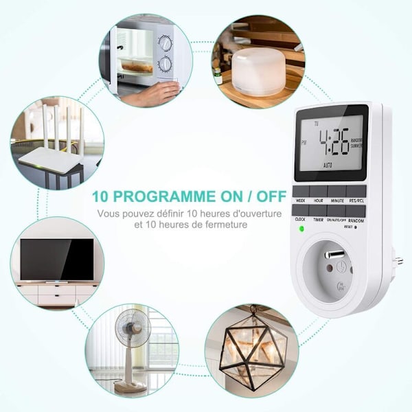 Digital programmerbar stikkontakt, ugentlig digital timer med LCD-display, 12H/24H/7 dage elektrisk stikkontakt timer, energibesparende til husholdningsapparater (1