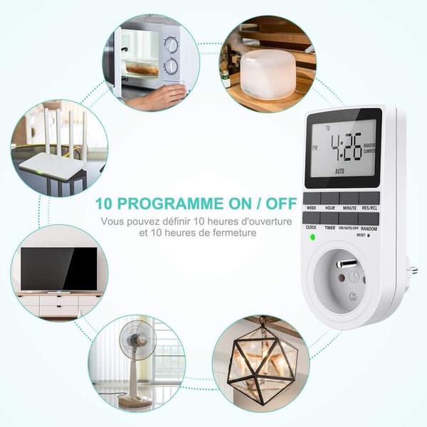 Digital programmerbar stikkontakt, ukentlig digital timer med LCD-skjerm, 12H/24H/7Dagers elektrisk stikkontakt-timer, energisparing for husholdningsapparater (1