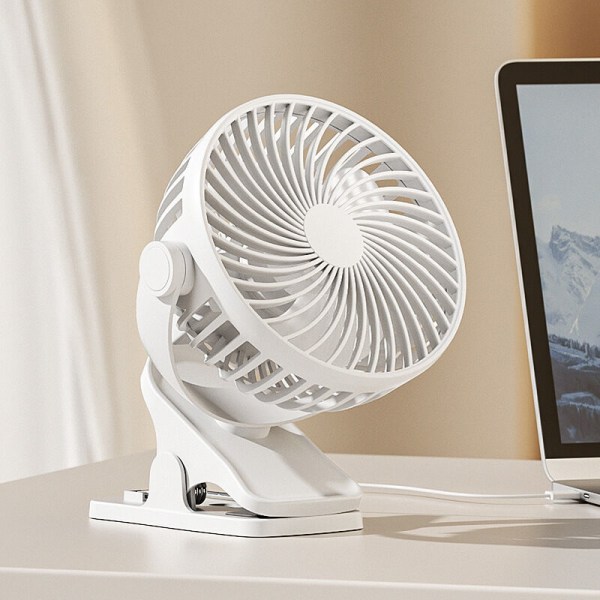 USB Clip Fan Skrivebordslampe Lille Ventilator Bærbar Udendørs Clip Fan Hjemmekontor Sovesal Sengekant Opladning (Hvid)