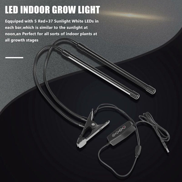 USB LED Inomhusväxtlampa, 40W Fullspektrum Phytolampor Solljus Vit för Växter Hemma Hydroponics Succulent Växthus