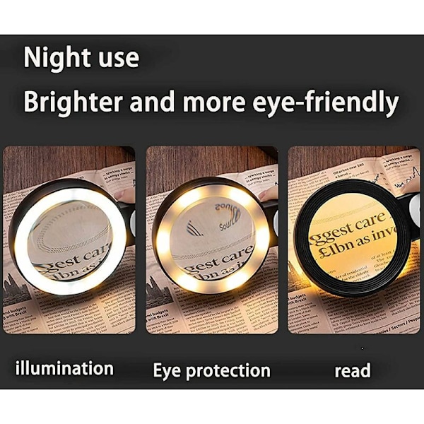 Suurennuslasi valolla, X30 lukulasit 18 LED-valolla ja 3 tilalla (musta)