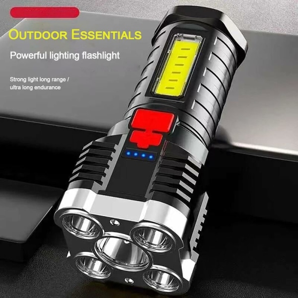 Vattentät Glödlampa 5 Pärlor COB Explosionssäker Ficklampa - Lång Räckvidd Sidoljus - för Hem och Utomhus - USB Laddningsbar, (JF4554) [Energi C