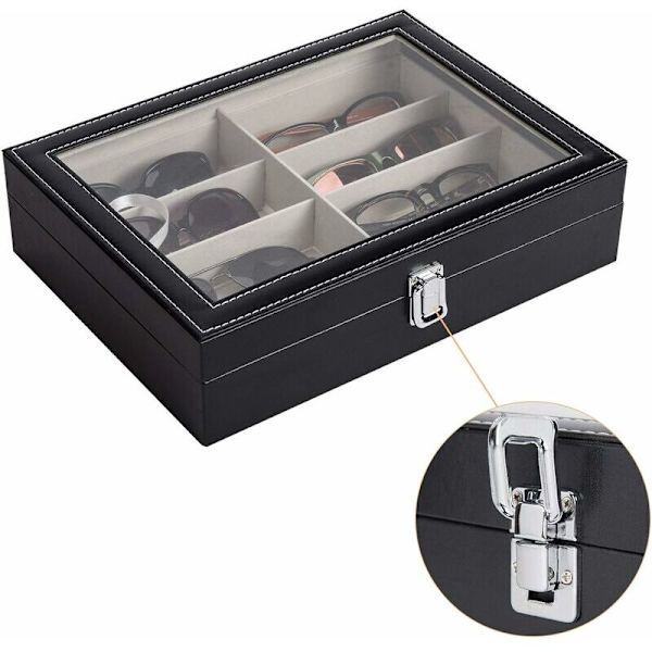 Briller etui Brille opbevaring Brille præsentation PU læder brillekasse solbriller opbevaring brilleetui med glas display case--