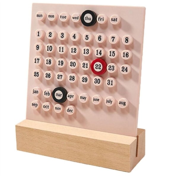 Tretre skrivebordskalender Evigvarende kalender Retro Hjem Unike gaver, Månedsdatodisplay, Skrivebordsdekorasjoner for kontor, Rosa