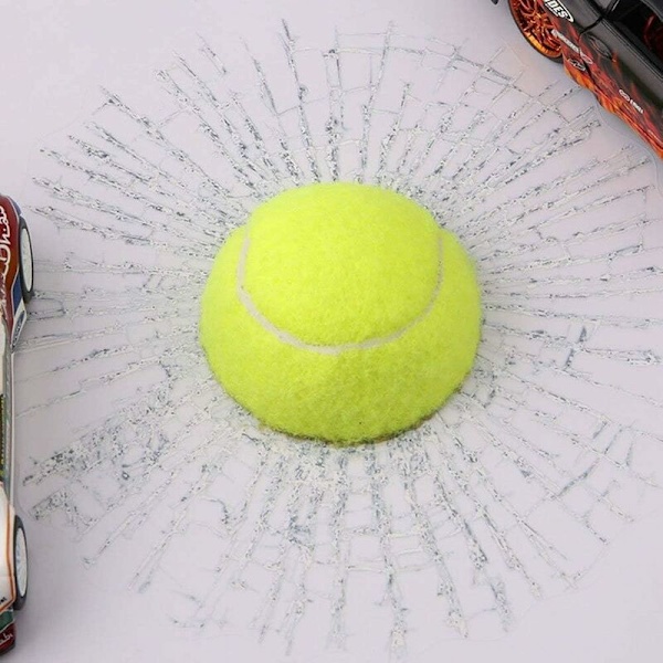 3D-auton tarrat, hauska pallo osuu auton ikkunaan, ajoneuvon koristetarra, tarra-lisävarusteet + kaavin (tennisvihreä) -