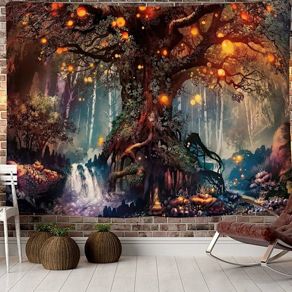 Taikamainen Metsä Seinävaate Elämänpuu Seinävaate Psykedeelinen Seinävaate Seinäripustus Makuuhuoneeseen (130x150cm)