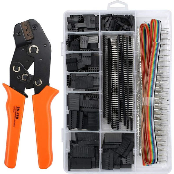 Dupont Crimpverktygssats med 1550 st Dupont Han/Hon Isolerade Modulära Ratschkonektorer 2,54 mm 3,96 mm 28-18 AWG 0,25-1,5 mm²